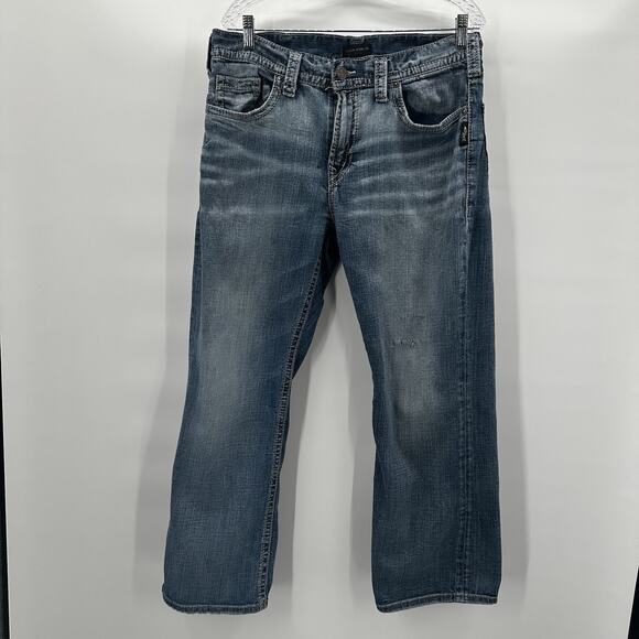 Silver Jeans Mens 34X28 Blue Craig Bootcut Thick Stitch Western Relaxed - Picture 1 of 16